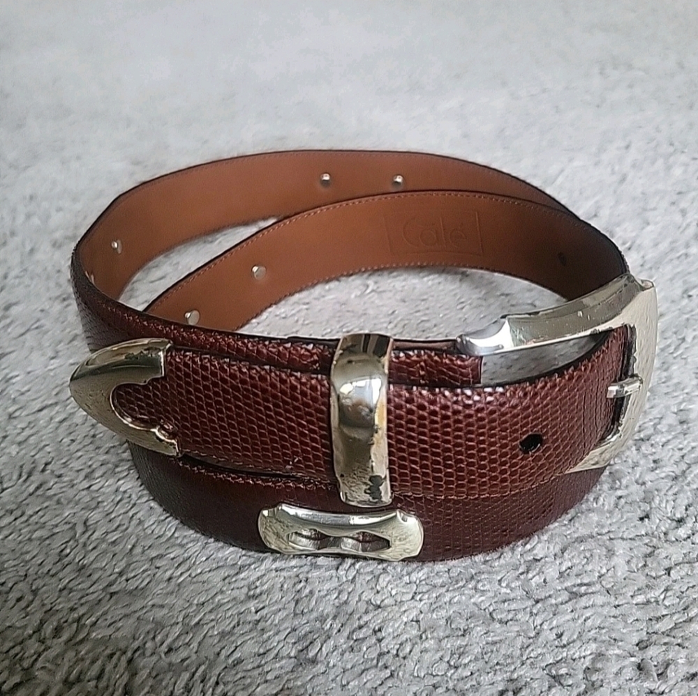 Vintage Cale Belt Mens 36 Brown Genuine Lizard Skin Made In Spain